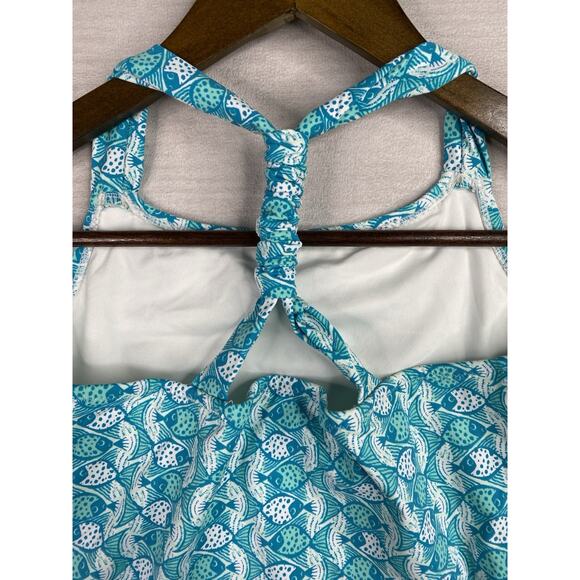 Garnet Hill Kids One Piece Swimsuit Girls 10 Aqua Fish Print Beach T Back NWT - Picture 5 of 9